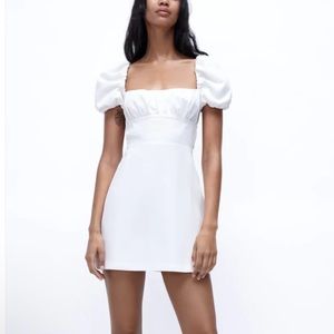 NWT Zara White Puff Sleeve Mini Dress